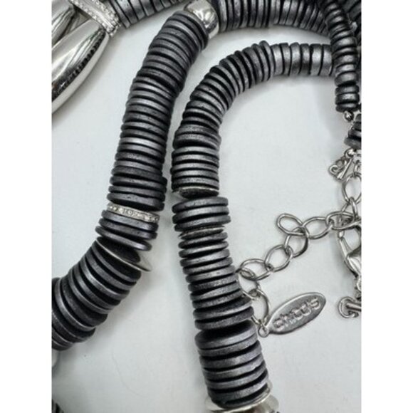 Chicos Chunky Metallic Gray SilverTone Disk Rhinestone Statement LayeredNecklace - Picture 9 of 9